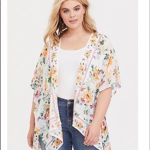 IVORY FLORAL CHIFFON KIMONO